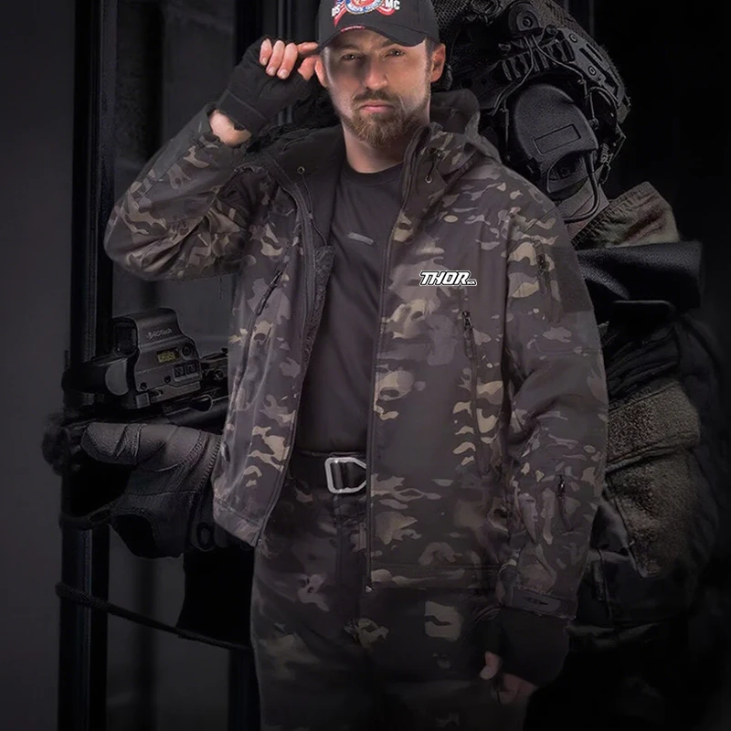 

THORSOL Men's Winter Autumn Softshell Fleece Jackets Waterproof Fishing Hiking Hunting Warm Camping Cargo Coats Cyclisme Route