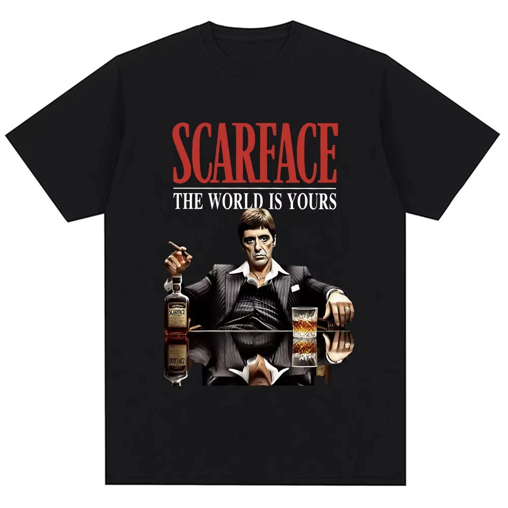 Tony Montana Scarface 2026 T-Shirt pour hommes The World Is Yours Vêtements pour hommes Hip Hop Vintage T-shirts en coton à manches courtes à la mode