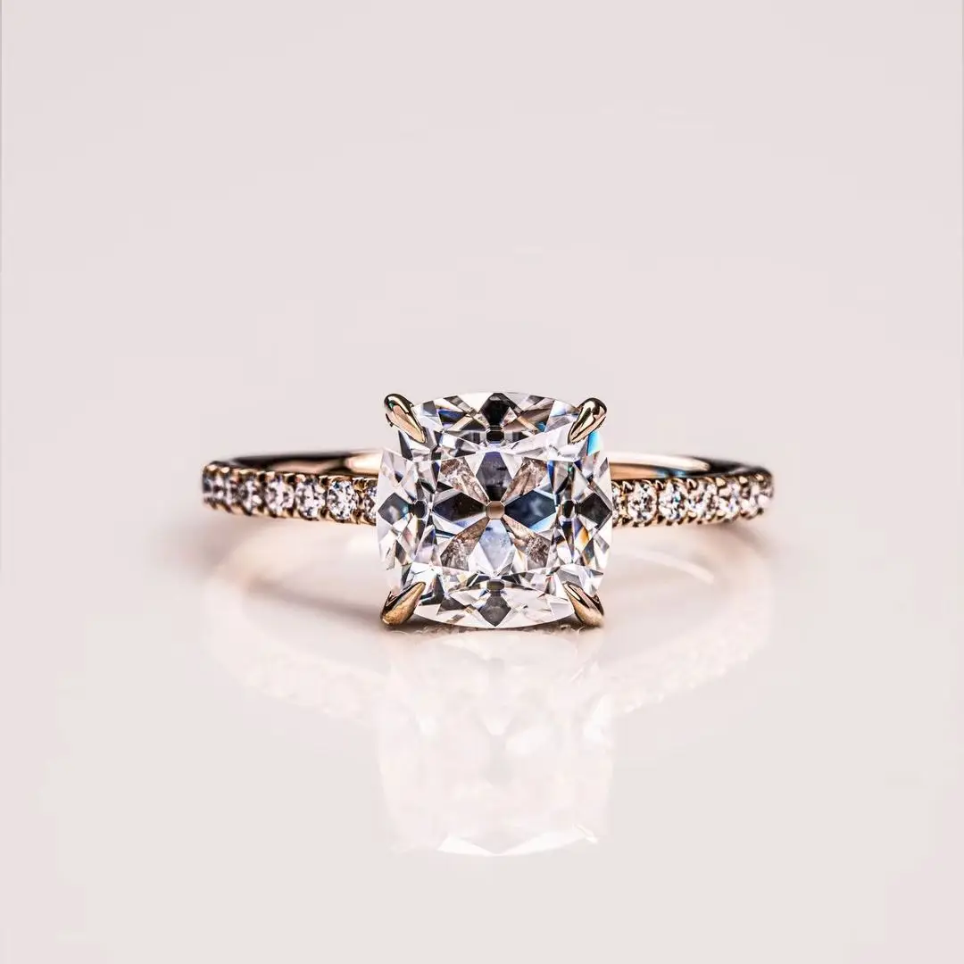 

JOVOVASMILE 2ct 7.5mm Old Mine Cut Cushion Moissanite Ring 14k Yellow Gold Au750 For Women Luxury Fine Jewelry Gift