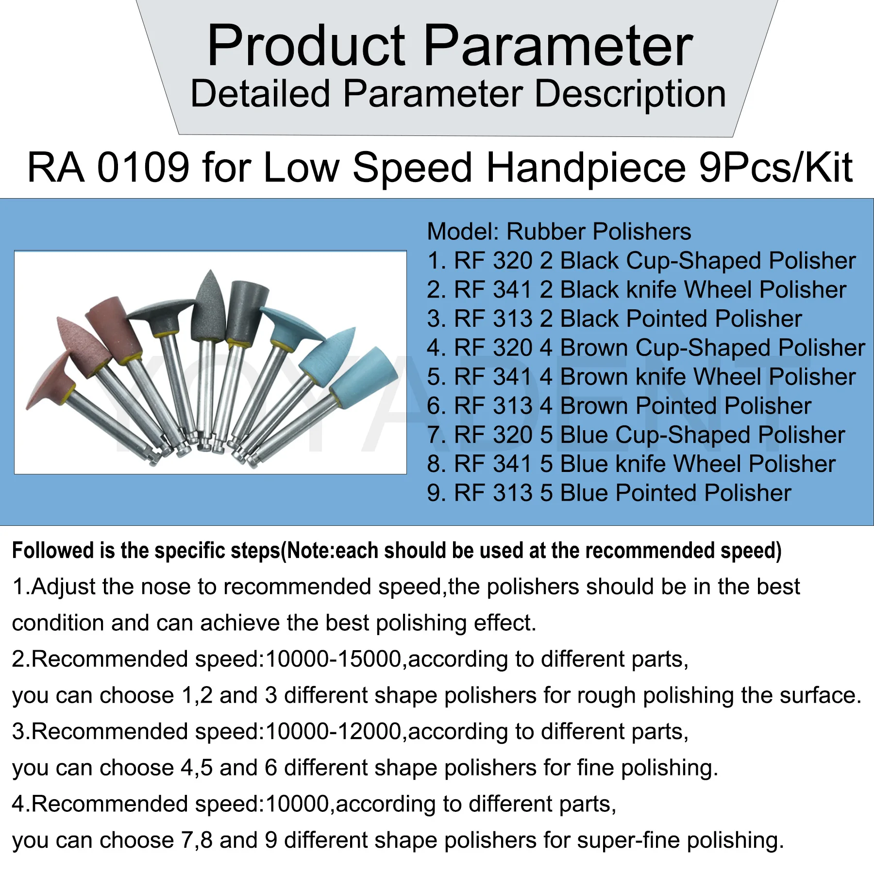Dental Polishing Kits RA0109 Dentistry Resin Porcelain Amalgam Polishing Repair Polishing Kit For Low Speed Handpiece 9PCS/Box