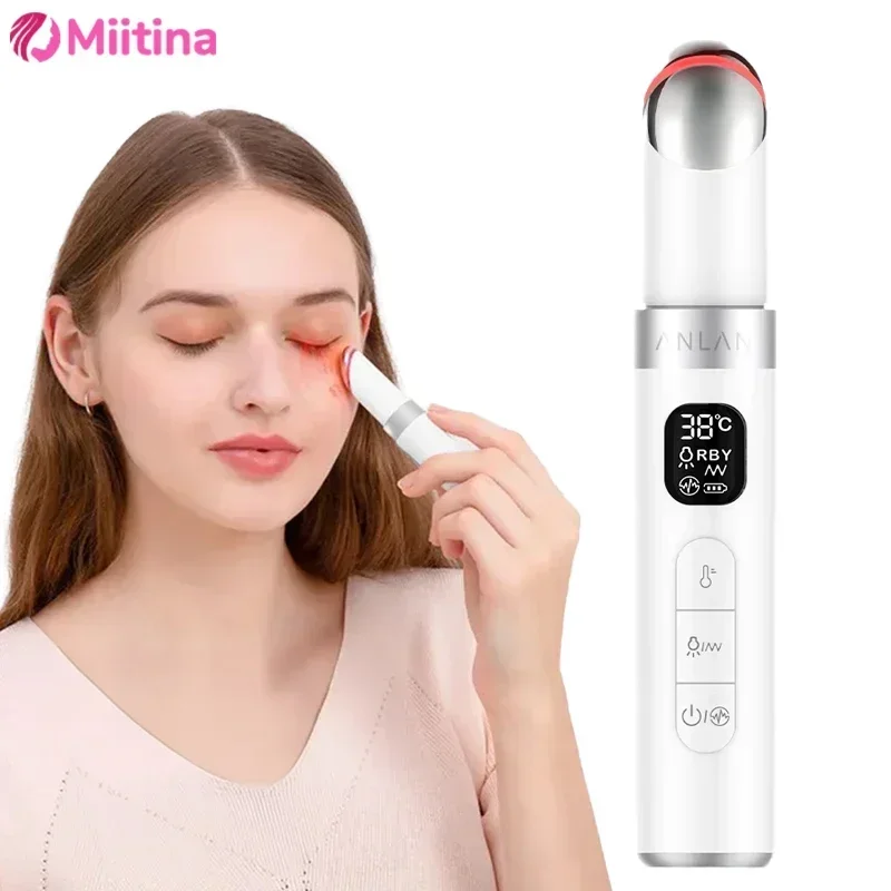 Masajeador de ojos eléctrico EMS, Estiramiento de la piel de los ojos, herramienta para el cuidado de la piel antiarrugas, vibración 45 ℃   Masaje caliente Relaja los ojos Elimina las ojeras