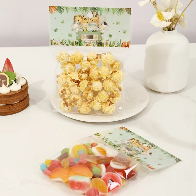 30/50 Stück Dschungeltier-Geschenktüten aus Kunststoff, selbstklebend, für die Dekoration von Erstgeburtstagsfeiern, Verpackungstüten für Schokolade, Snacks und Süßigkeiten – Detail 5