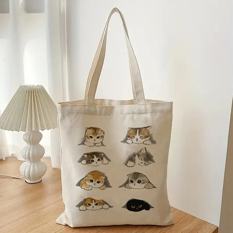 

Сумки с милыми кошками, сумки для багажа, забавные женские сумки на плечо, подарки для девочек и детей, винтажная холщовая сумка с героями мультфильмов Харадзюку для покупок