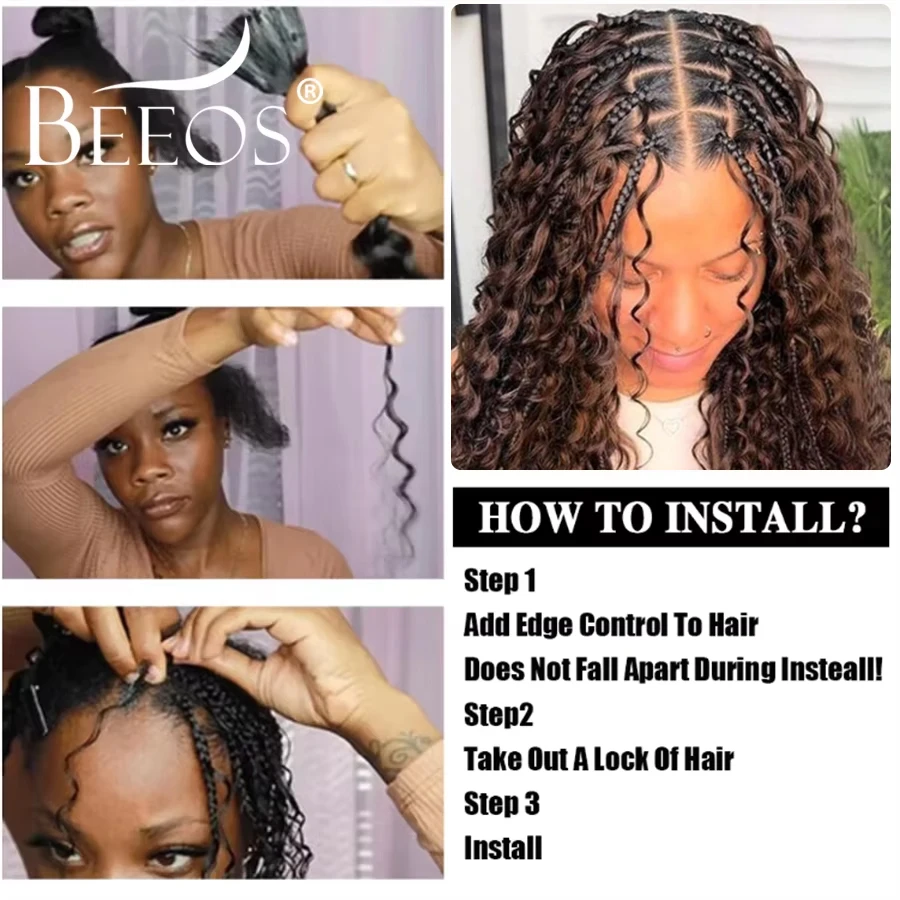 4 #   الشوكولاته براون السائبة الشعر البشري للتضفير موجة عميقة لا لحمة مجعد الشعر بوهو الضفائر الشعر البشري Knotless الشعر تجديل الشعر