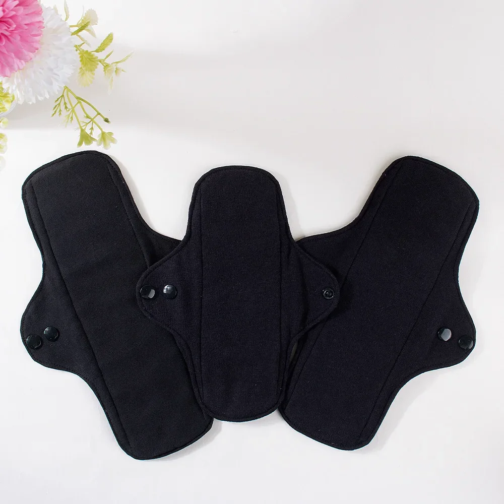 Picture 3: Black Cotton Sanitary Pad Reusable Menstrual Pads Heavy Flow Women Menstrual Period Washable Sanitary Napkin Dropshipping