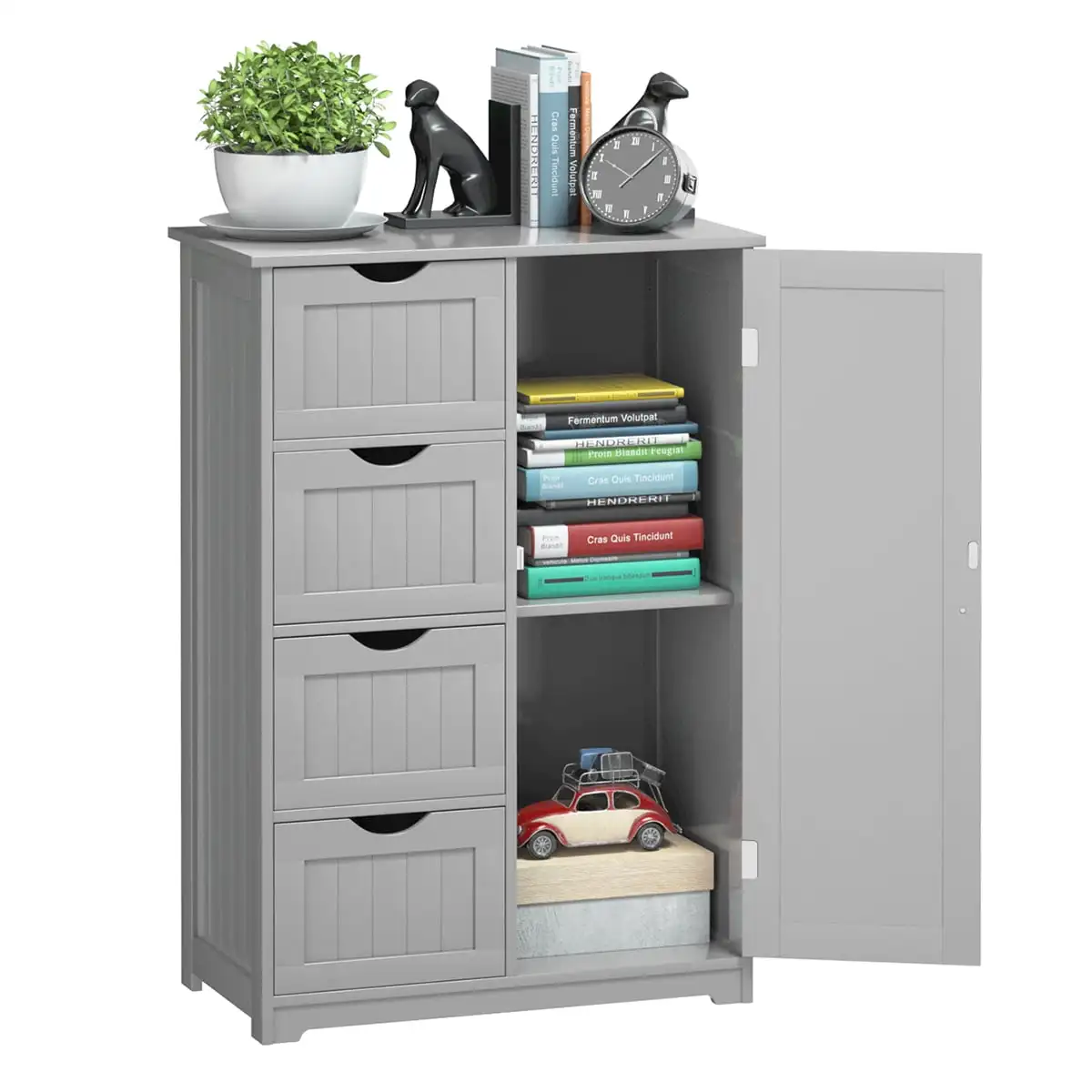 Bathroom Storage Wooden 4 Drawer Cabinet Cupboard 2 Shelves Free Standing Grey Living Room Cabinets