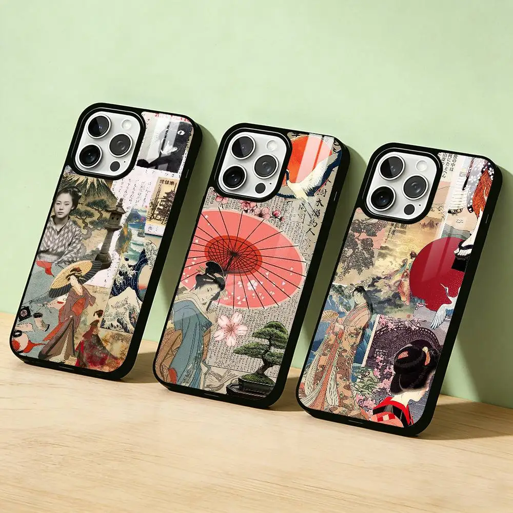 

AAA Retro Collage Japanese Style Pattern Phone Case For iPhone 17,16,15,14,13,12,11,Pro Max,Plus Candy Silver Cover