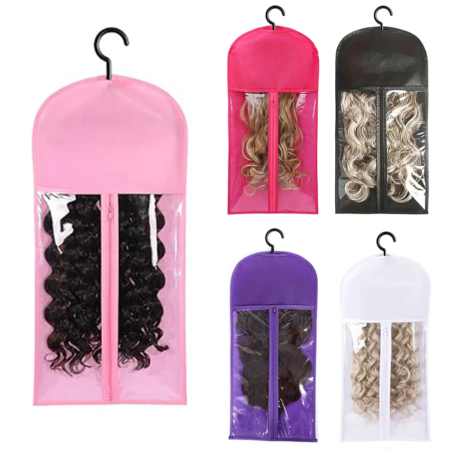 6-Group Wig Storage Bags Set with Transparent Dust-Proof Covers And Durable Hangers Moisture-Resistant Zippered Organization a