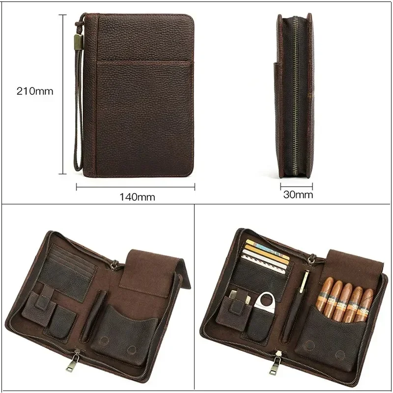 Travel Cigar Case Leather 5 Tube Cigar Holder Multifunctional Cigars Storage Bag Portable Smoking Cigar Accessories