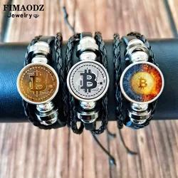 Bitcoin Bracelet Charm Coin Sign Glass Photo Handmade Multilayer Leather Bracelets for Men Women Jewelry Gift