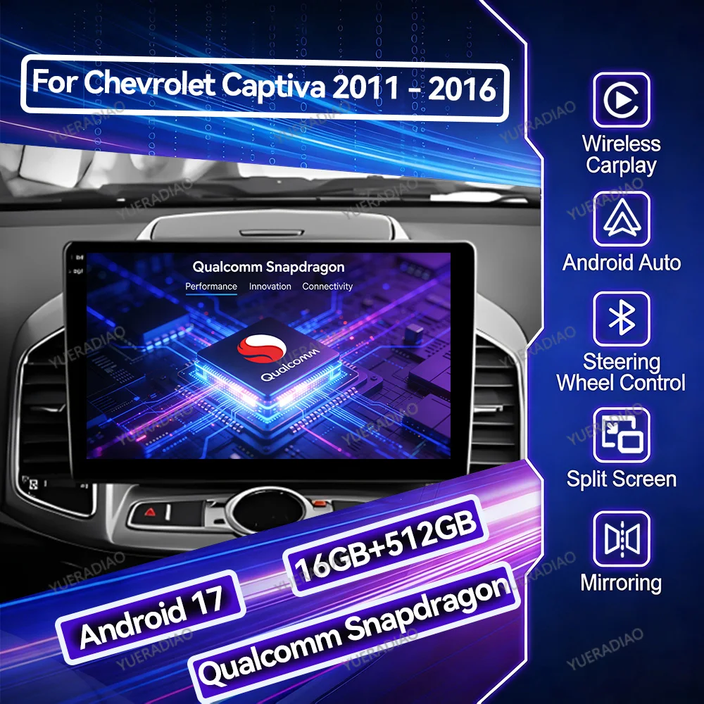 Radio para Auto Android 17 para Chevrolet Captiva 1 2011-2016, Reproductor Multimedia QLED, Qualcomm 4G LTE, 5G WIFI, Carplay, Auto 2DIN