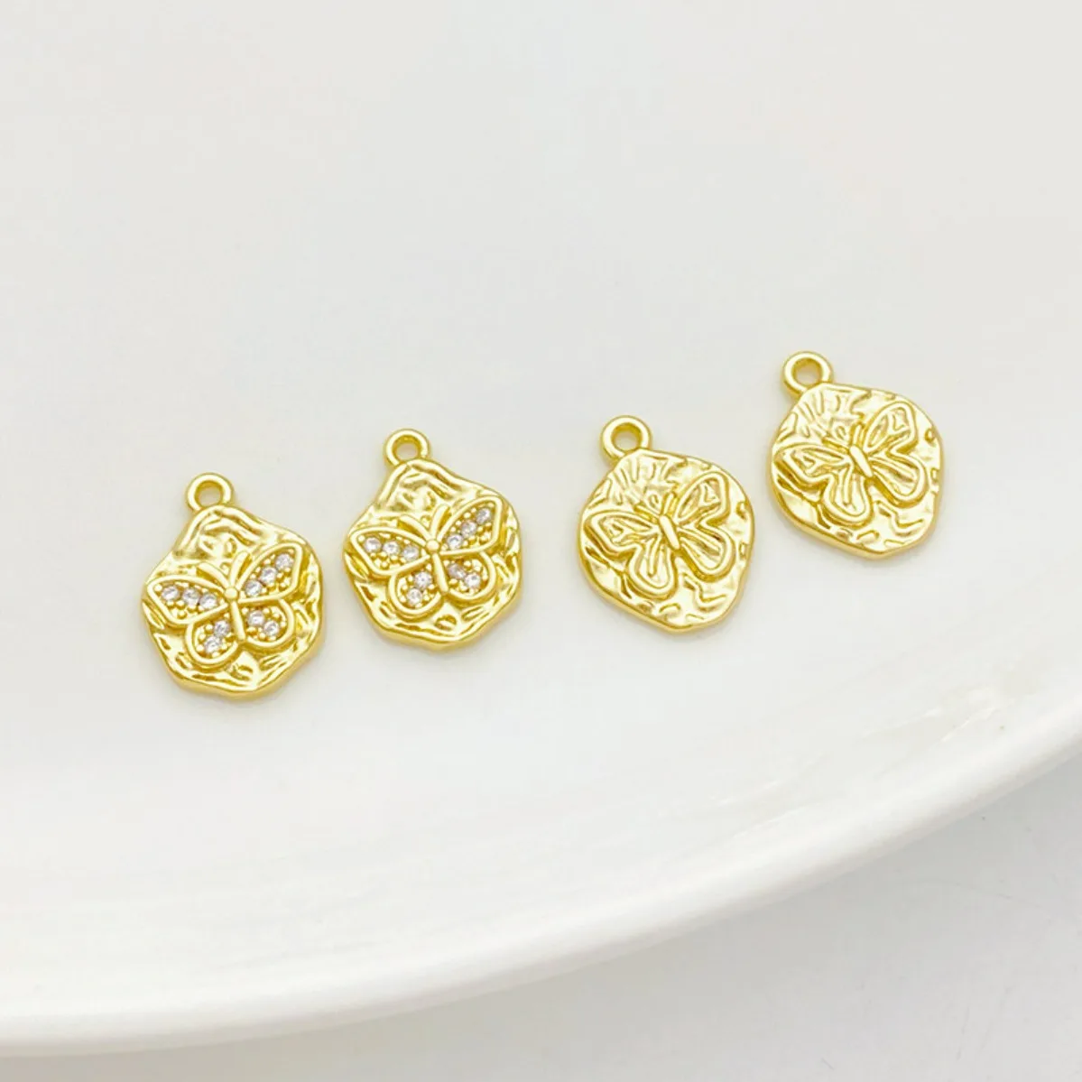14K Gold Plated Inlaid Cubic Zirconia Irregular Lava Butterfly Charm Pendant DIY Findings for Bracelet Necklace Jewelry Making