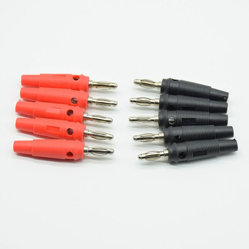 10pcs / 5Red 5Black  4mm Banana Plug Solderless Side Stackable test S08 ship Musical Speaker Cable Wire connector