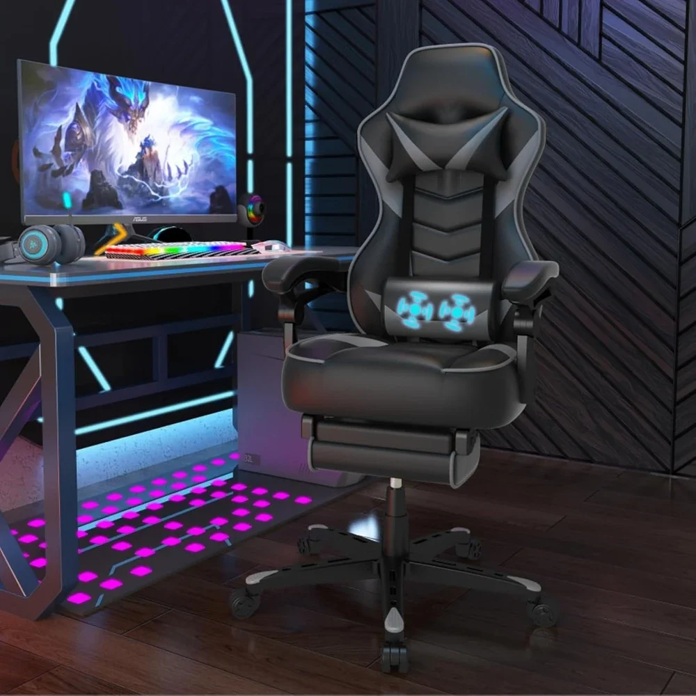 Office Chair PU Leather Gaming Chairs with Massager Computer High Back Reclining Ergonomic Computer Chair with Lumbar Support