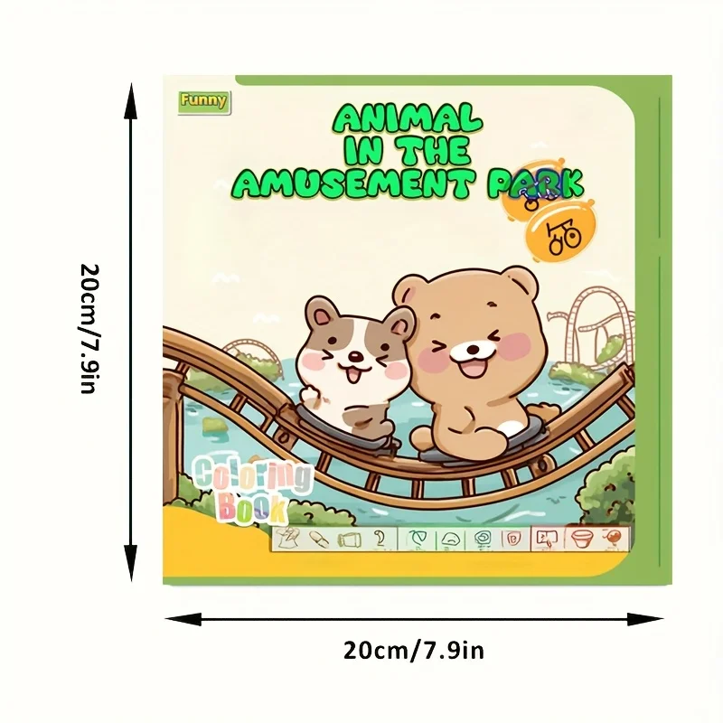 Libro para colorear estilo Animal en el parque de atracciones de 28 páginas para adultos, reducción de estrés para aliviar el estrés y reducir el estado de ánimo