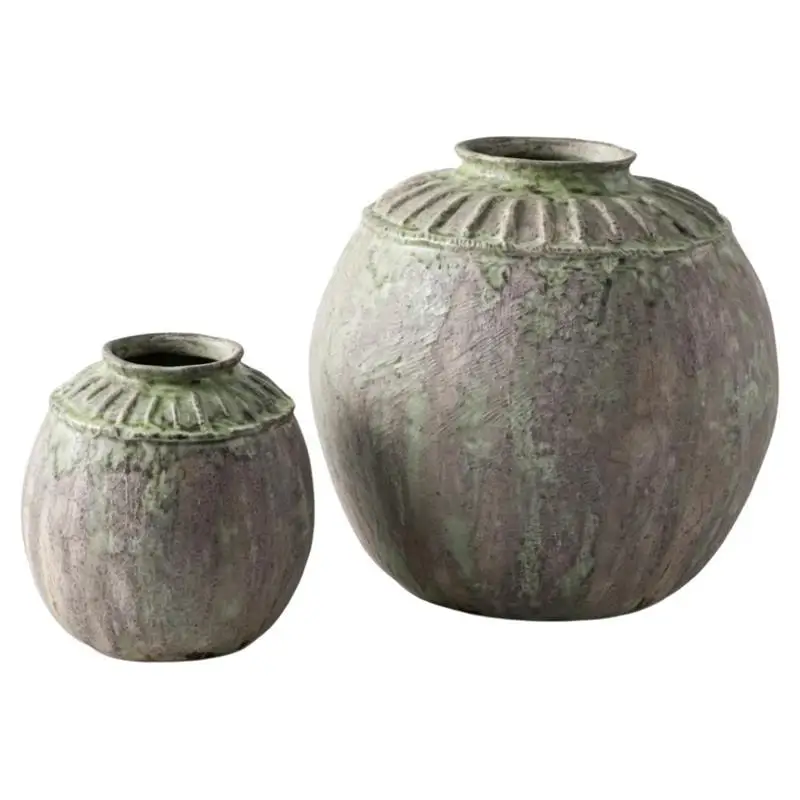 Retro and old rust green ceramic vase ornament New Chinese-style wabiwind model room hotel homestay flower ware decoration