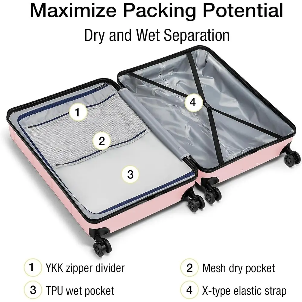 28 Inch Large TSA Approved Hardshell Suitcase with Wheels, Durable Pink Rolling Luggage for Travel