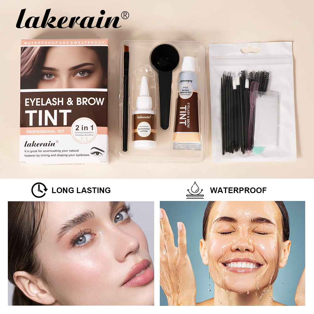 Lakerain Tinta per ciglia e sopracciglia Kit per trucco naturale per sopracciglia folte Impermeabile e resistente al sudore Effetto dall'aspetto naturale a lunga durata