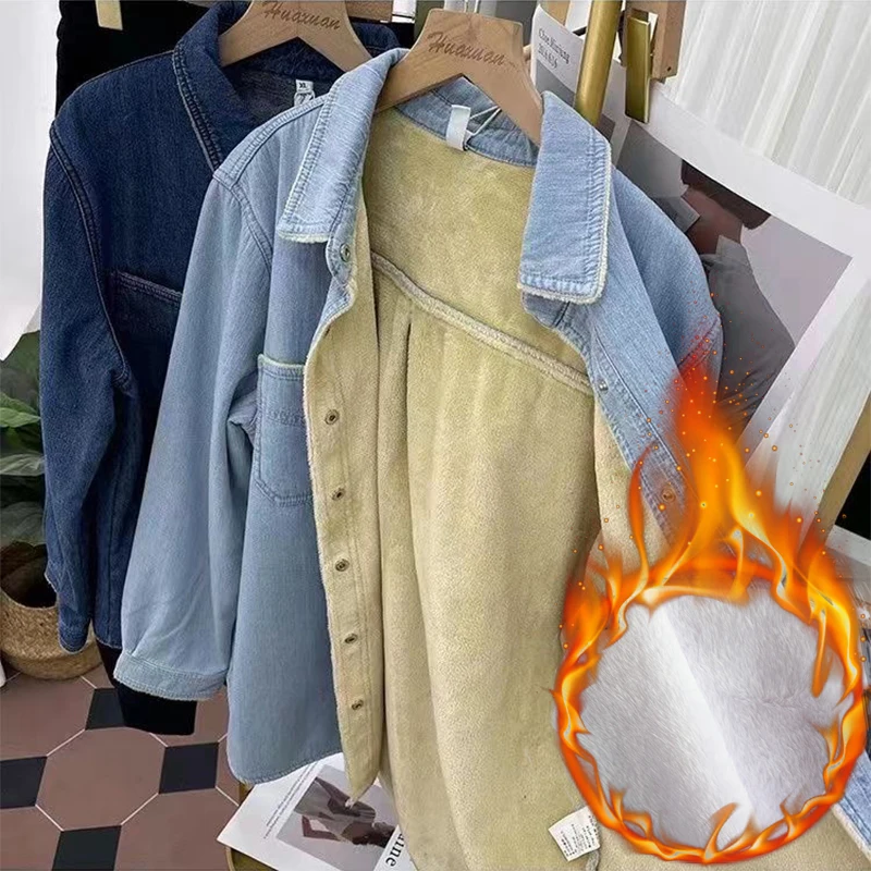 Herbst Winter dicke Jeans jacken Mäntel Tops Plüsch Samt gefüttert einreihige Chaquetas Vintage Casaco Frauen neue Cowboy Jaqueta