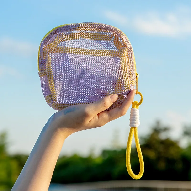 Mini Large Capacity Mesh Makeup Bag Dopamine Mesh Fabric Tofu Bag Women's Mouth Red EnvelopeStorage Bag for Travelling Shoping