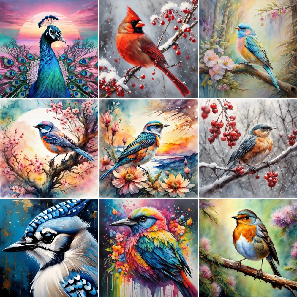 Bird Cardinal Blue Jay Cross-Stitch Complete Kit DIY Embroidery Handicraft Painting Knitting Sewing Home Decor Floss Promotions