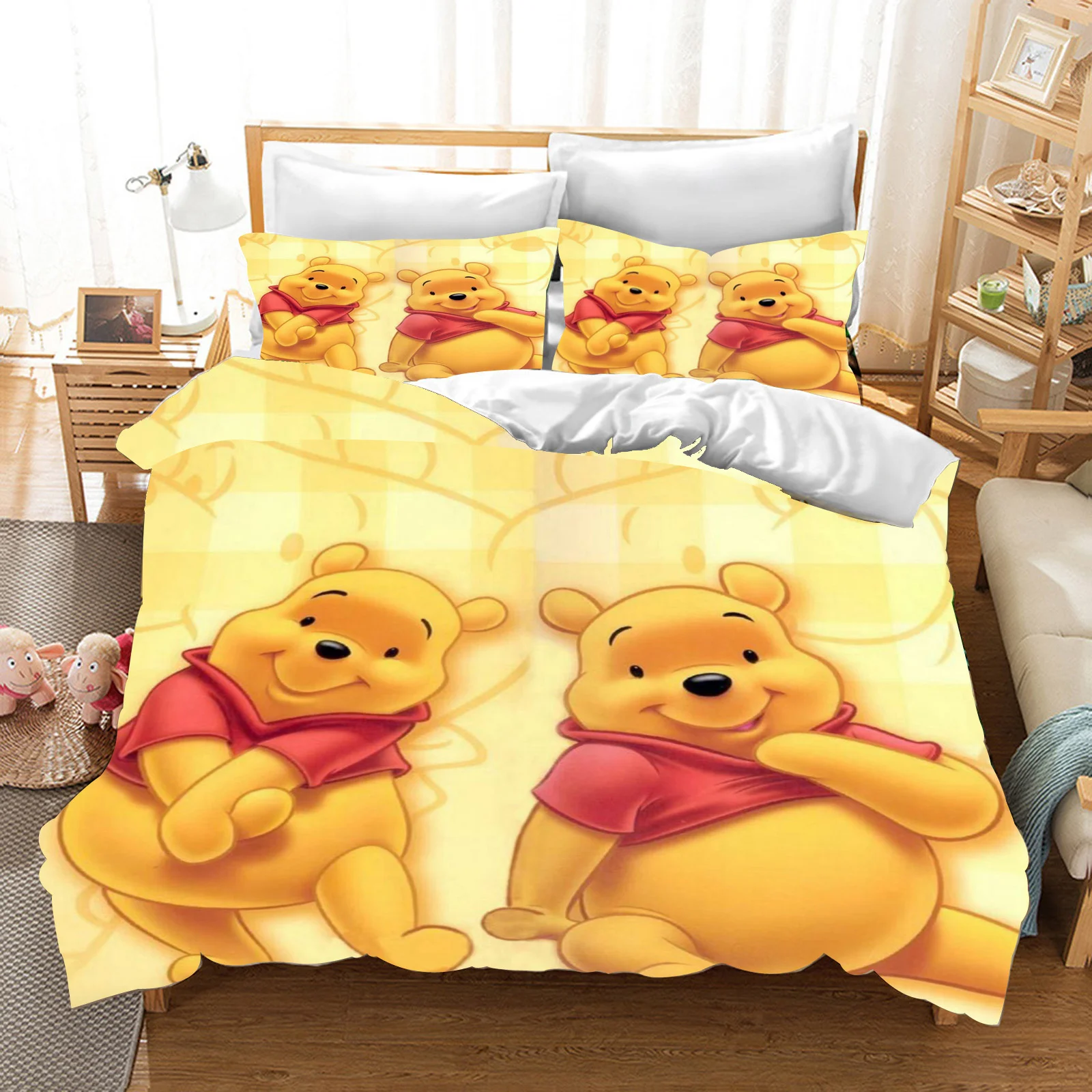 

Winnie The Pooh Duvet Cover Set for Children, Double Luxury Bedding, 3D, King Size, Queen Size, Home, 2 Pcs, 3Pcs