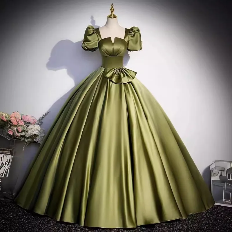 

High End Satin Evening Gown Vocal Art Examination Solo Performance Fluffy Skirt Host Gown Women's Coming of Age Ceremony