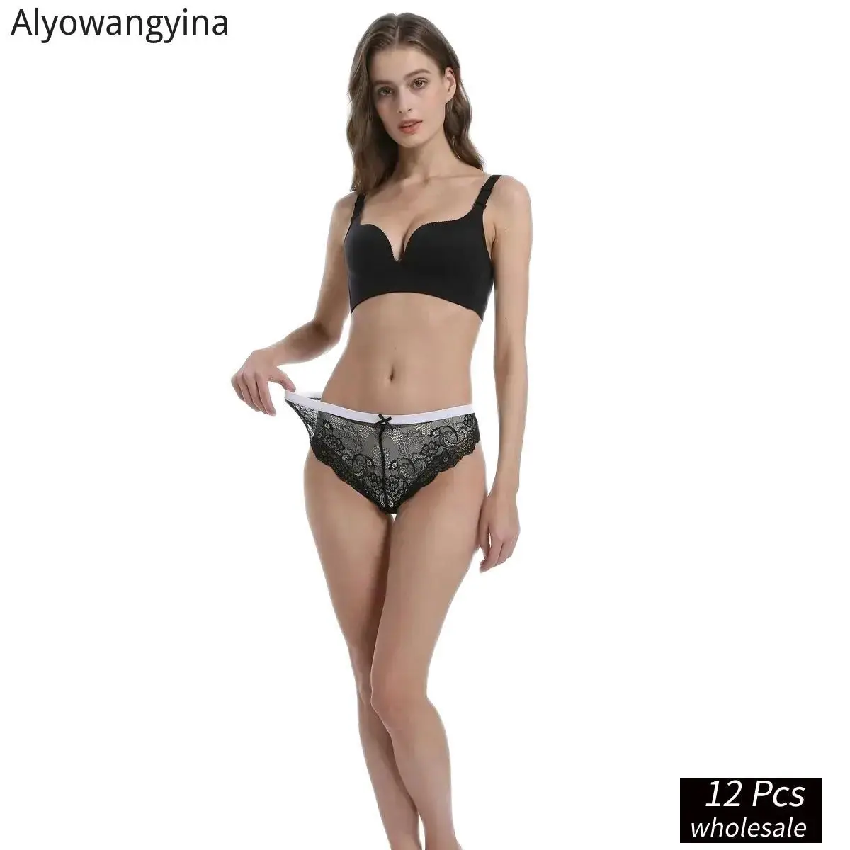 Alyowangyina 12pcs/lot Wholesale Fashion Woman Hollow Knickers Sexy Lace girls  Panties Low-rise see Briefs  #99499