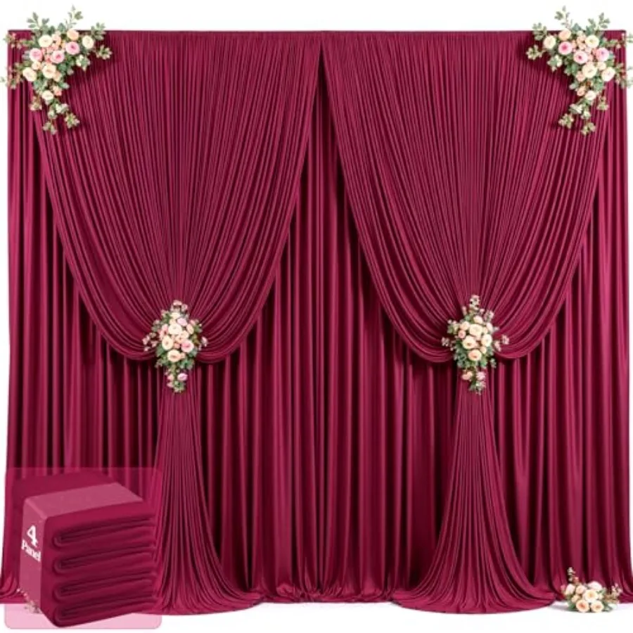 

20ft x 12ft burgundy wrinkle-free backdrop curtains for wedding parties, maroon fabric drapes for bridal shower stage and recep