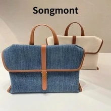 

Songmont Повседневная джинсовая сумка через плечо для женщин, компактная сумка через плечо с кожаной отделкой