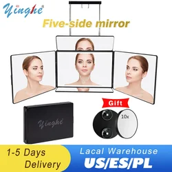 Upgraded 5 Way Mirror Self Hair Cutting 360° Mirror with LED Lights 10X Magnification Mirror, for Makeup, Barber