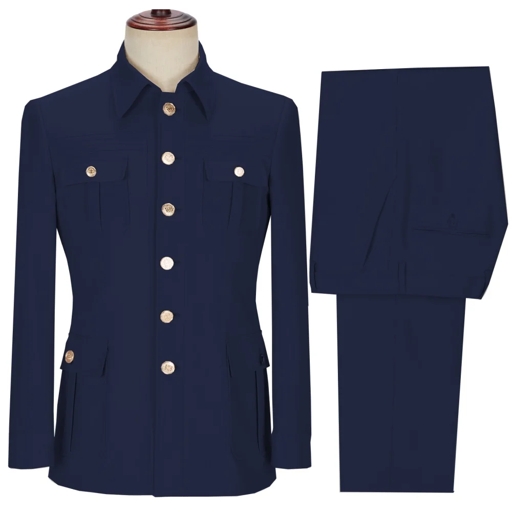 High Quality Solid Men's Suit Classic Fit Multi Buckle Multi Pocket Solid Color Casual Business Set Men's 2-Piece Set