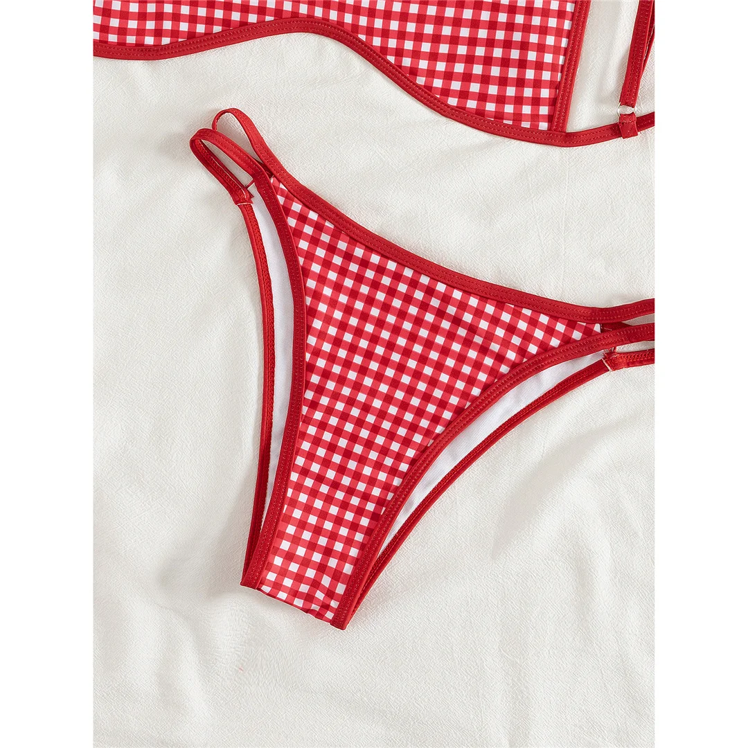 XS - L 2026 Bedruckter Bikini mit Polka Dots, Damen-Badeanzug, zweiteiliger Bikini-Set, kariertes Badeoutfit, Badeanzug, Schwimmanzug V8039 – Detail 26