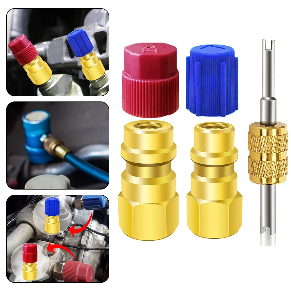 

R12 To R134a Conversion Kit Air Conditioning Filling Valve Fittings Port Adapter Retrofit Quick Disconnect Couplers