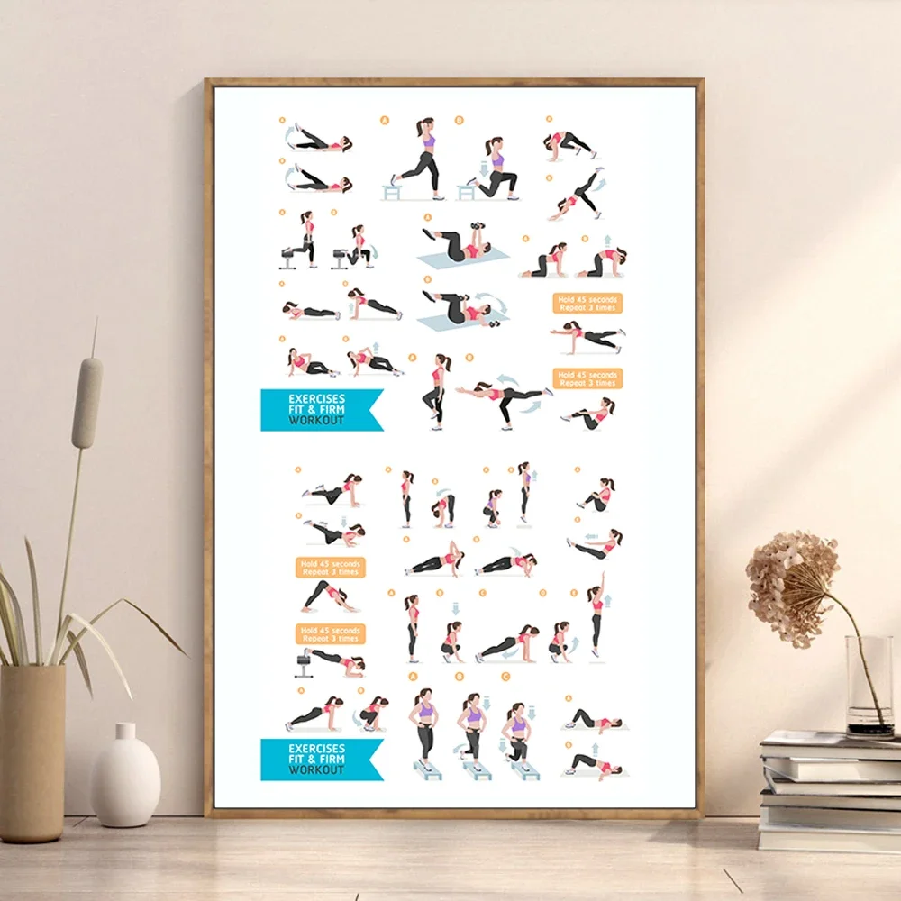 Silk Cloth Wall Poster GYM Exercises Machines Exercises Fit & Firm Workout Example Picture Art Home Decoration Gift