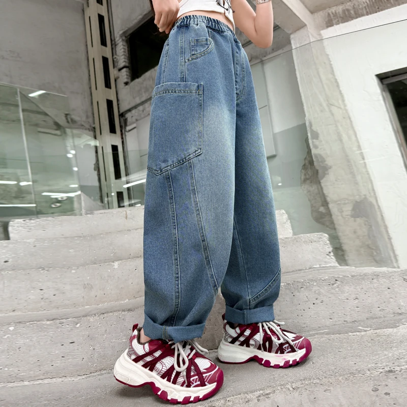 

New Item Baby Girl Jeans Age 4-14Y Teen Girl Denim Teenage Long Trousers Toddler Girl Casual Fashion Blue Denim Kid Softy Pants