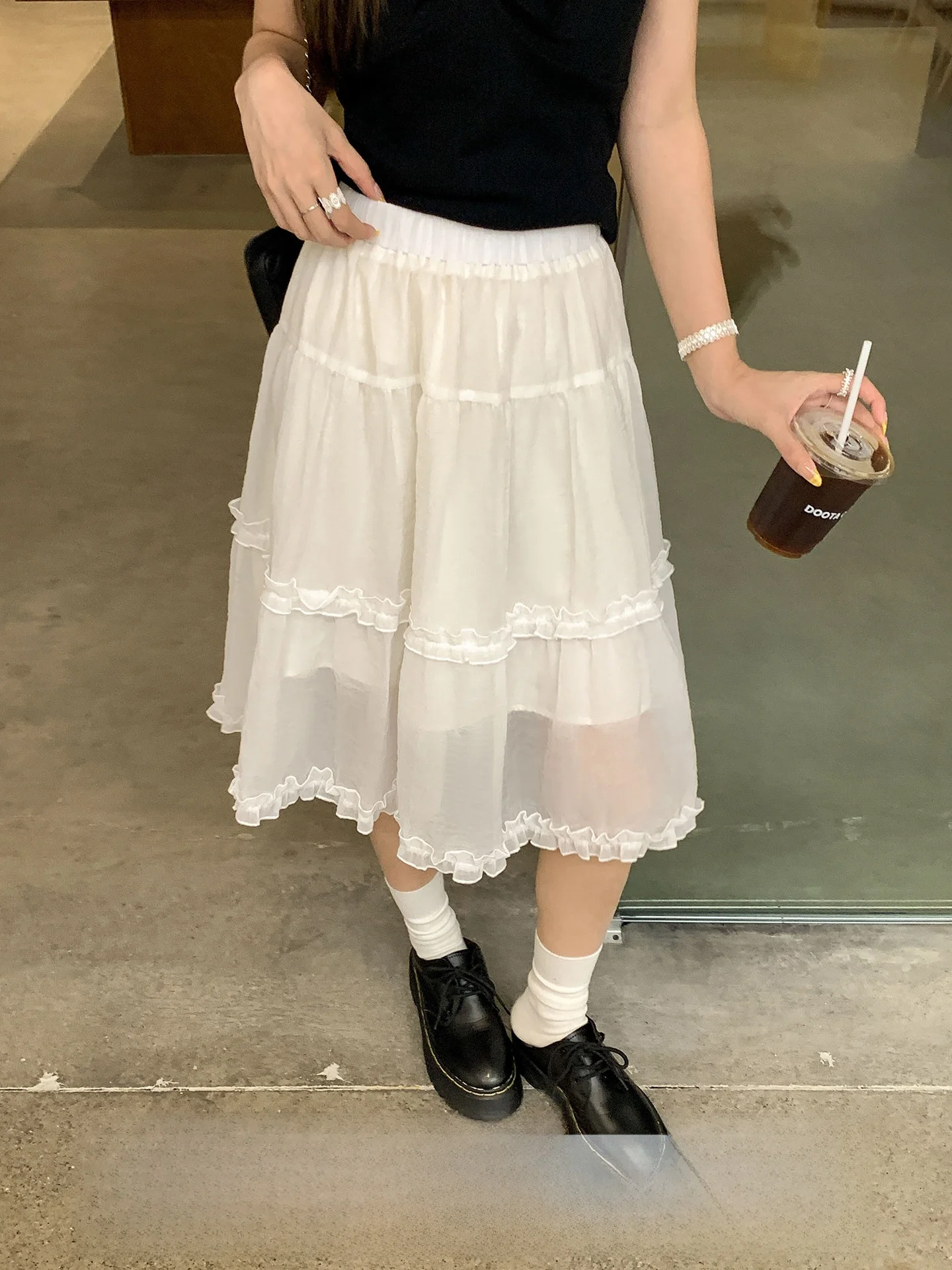

Slimming High Waist Loose Korean Style Half Skirt with Wood Grain Design for Young Women City Commuting Casual Wear