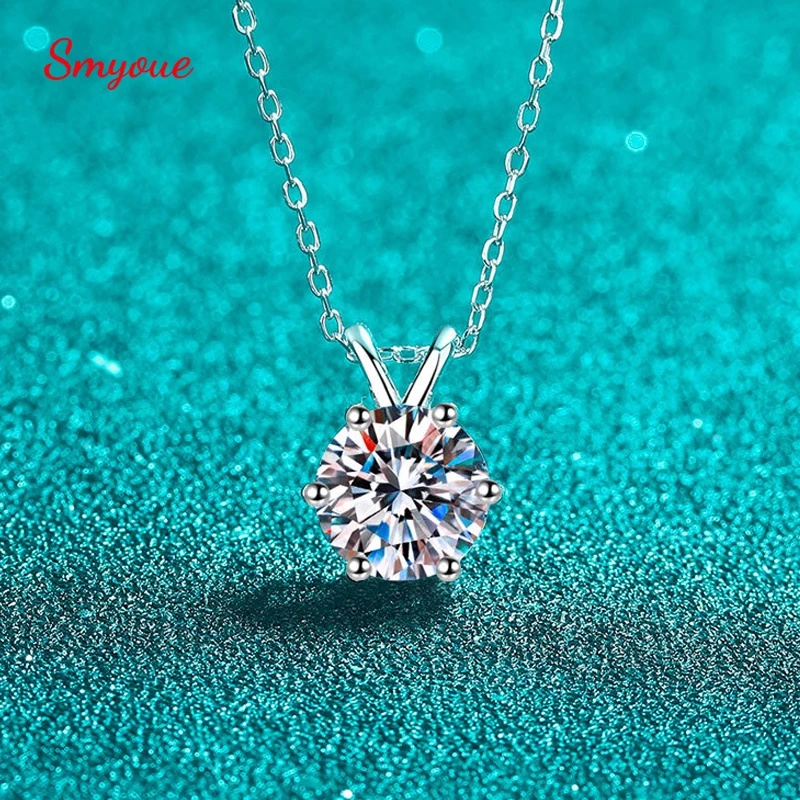 

Smyoue 1-3CT Solitaire Moissanite Lab бриллиантовое ожерелье для женщин, классический сверкающий кулон с 6 когтями, 100% стерлинговое серебро 925 пробы GRA