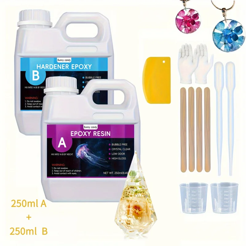 

Epoxy Resin，Crystal Clear，Self-Leveling，UV-resistant and impact-resistant resin kit，Suitable for Artwork、Jewelry、Table and count