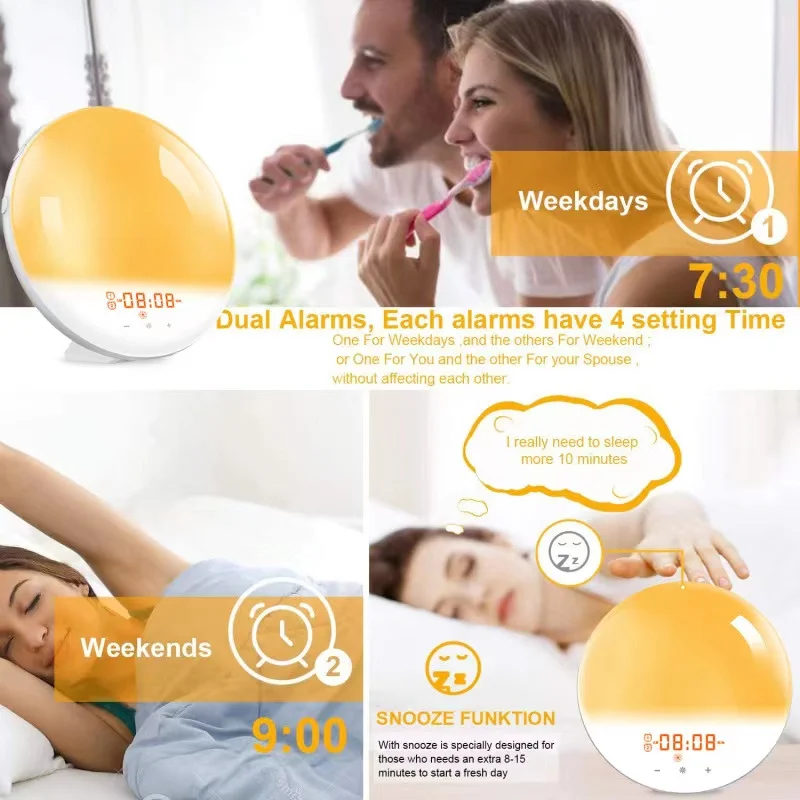 Home Desk Lamp Touch Alarm Clock to Wake Up Naturally Led Night Light to Simulate Sunrise and Sunset Bedside Colorful Atmosphere