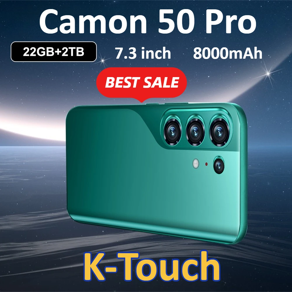 Téléphones mobiles K-Touch Camon 50 Pro Smartphone Android 7,3 pouces 22 Go 2 To 8000 mAh Octa Core Déverrouillage facial 5G Double SIM Appareil photo