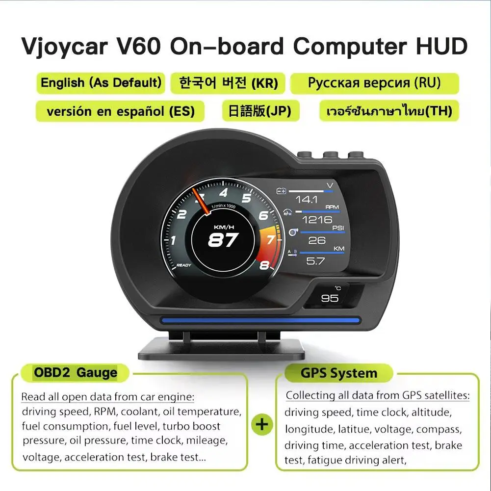 Newest A501 Car HUD Turbo Gauge OBD2 Auto Meter Car Up Head Display Security & RPM temp Water Alarm Odometer Oil Smart Digi J6H3