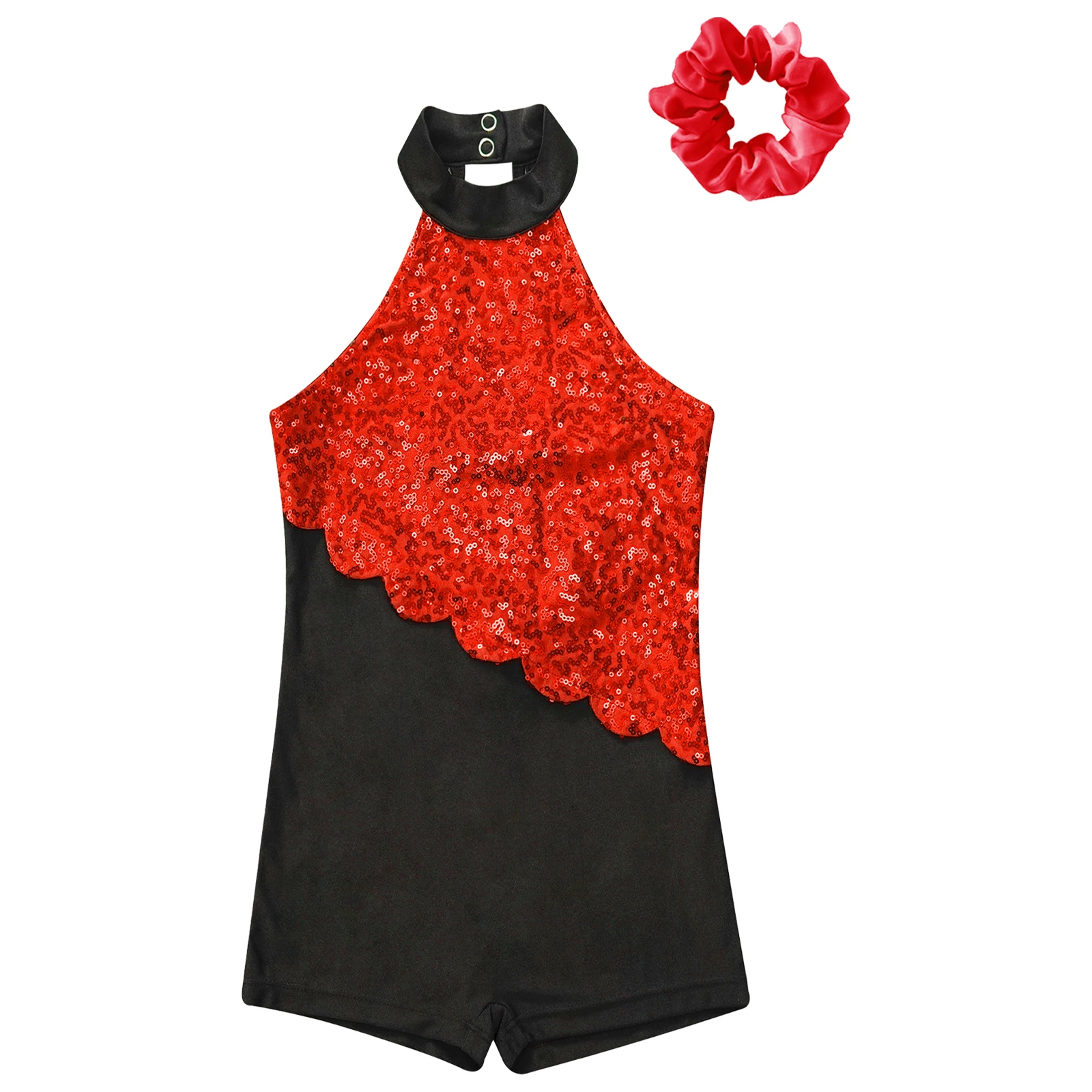 Kids Girls Jazz Latin Chacha Ballet Dance Unitard Short Bodysuit Sequins Street Dance Jumpsuit Fashion Teens Tuxedos Leotard