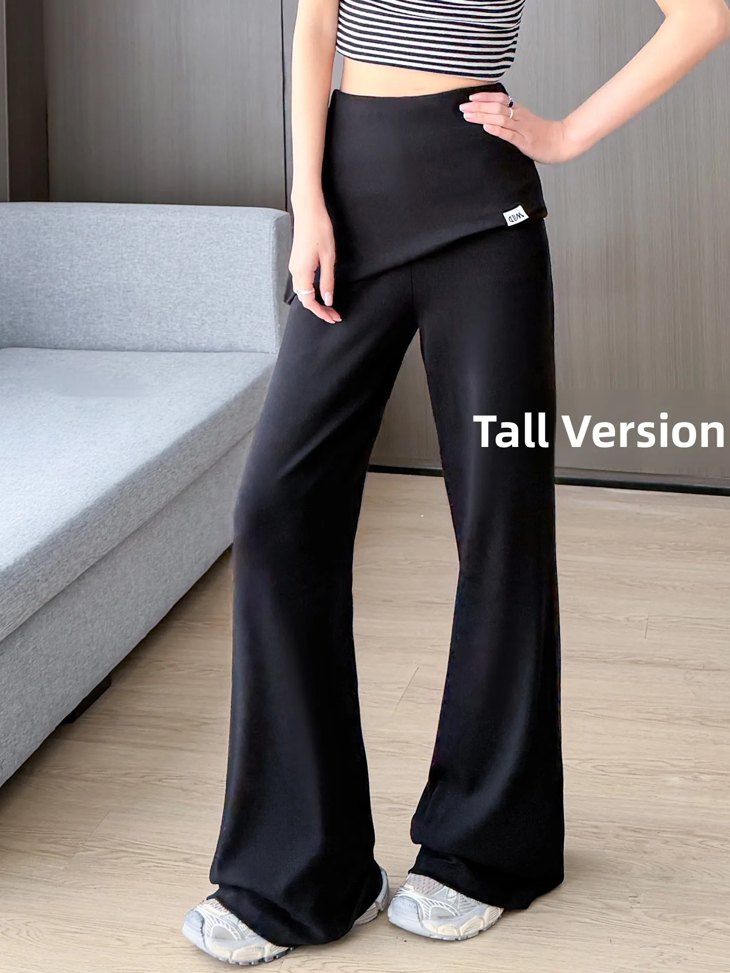 High Waist Extended Length Casual Pants Women's Spring Autumn Black Micro Flared Pants High Elasticity Straight Leg Trousers