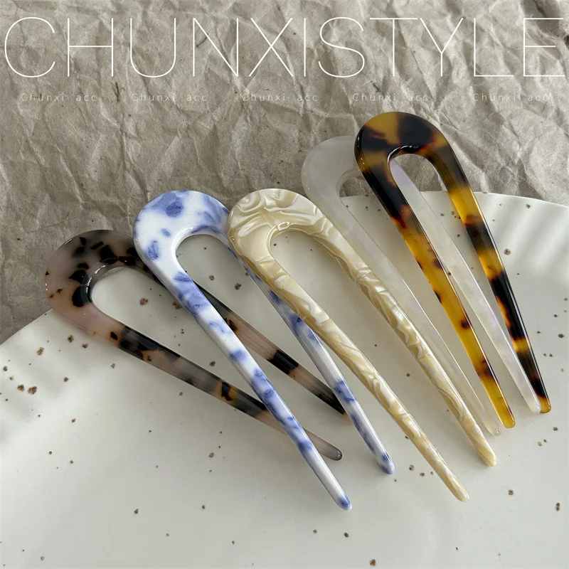 

Маленькие U-образные заколки для волос для женщин, с леопардовым принтом, винтажные, элегантные, для причесок-пучков, нескользящие аксессуары для волос