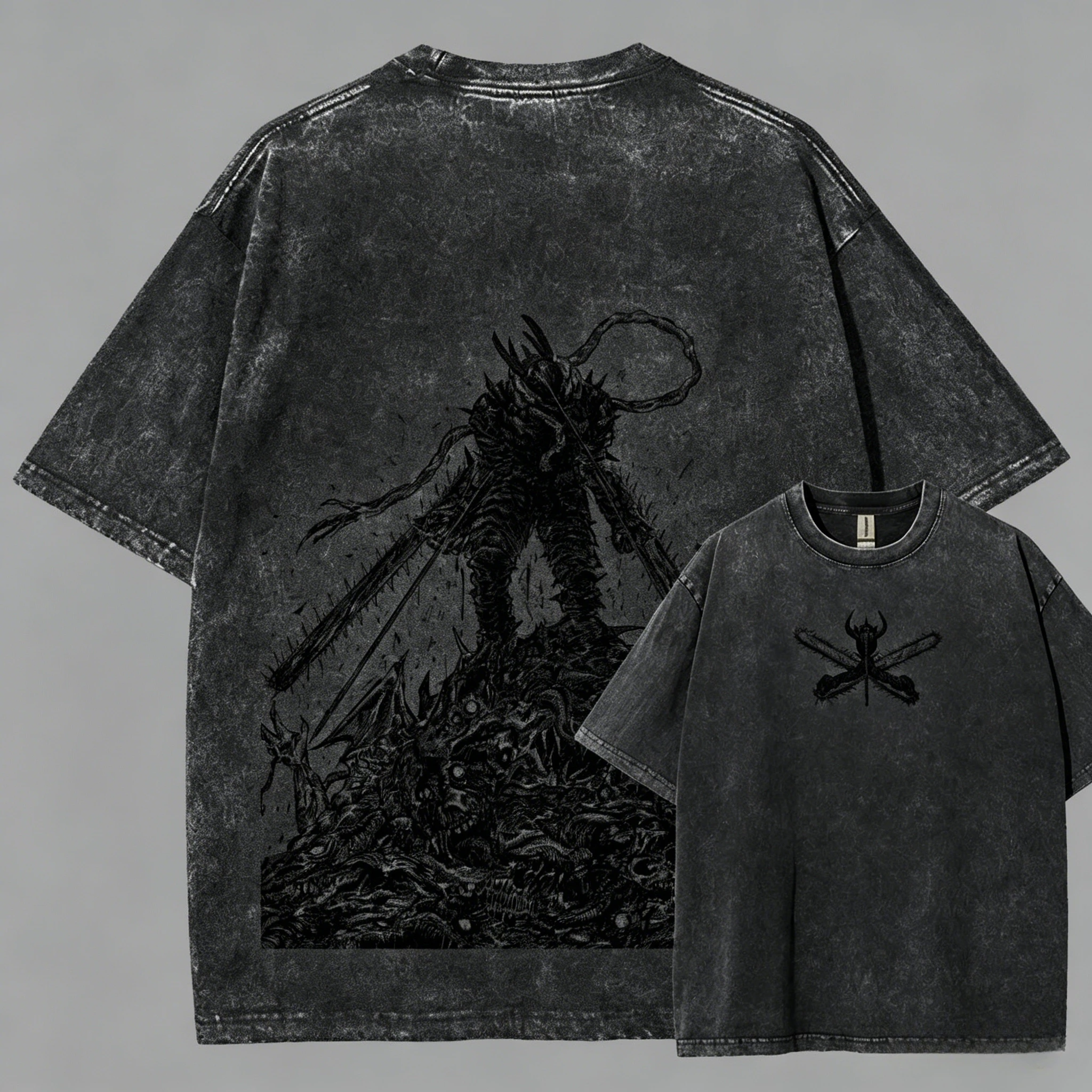 Acid Wash Vintage Graphic T Shirt - Koszulka z grafiką Chainsaw Man, powiększona,