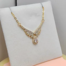 Trendy Women's Collarbone Chain Necklace Angel Wings Full Zircon Micro Inlay Classic Titanium Steel Fashion Jewelry