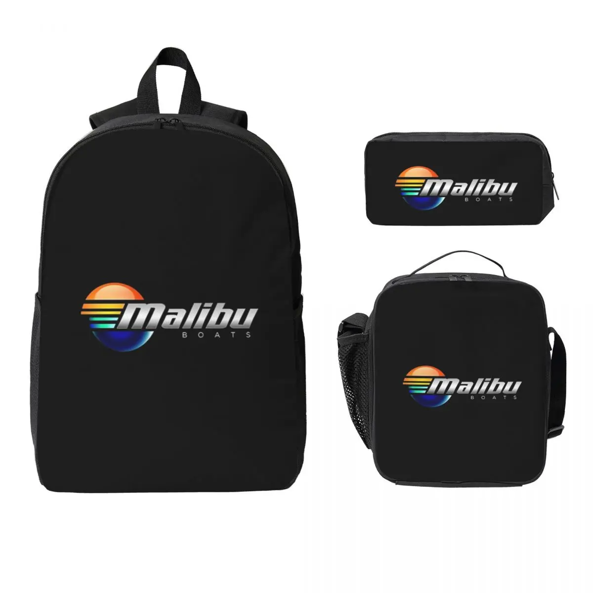 

Malibu Boats POCKET SIDE Backpack Student Boy Girl BookBag School Bag Computer Shoulder Bags 3ps Insulated Lunch Bag Pencil Case
