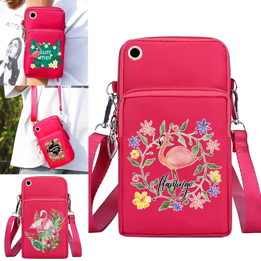 

Ladies Crossbody Bags Wrist Pack Shoulder Messenger Bag Clutch Universal Mobile Phone Bag Purse Arm Bags Wallet Flamingo Series