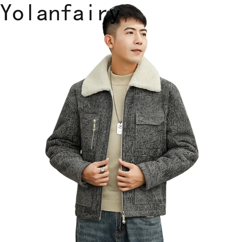 YOLANFAIRY Genuine Sheepskin Jacket Mens Real Fur Coat Winter Clothes Biker Leather Jacket Men Fleece Jacket Men Бомбер 2024